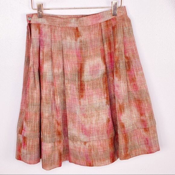 AK Anne Klein Petite Plaid Linen Blend Pleated A-line Skirt Pink Brown 2P - Picture 8 of 11